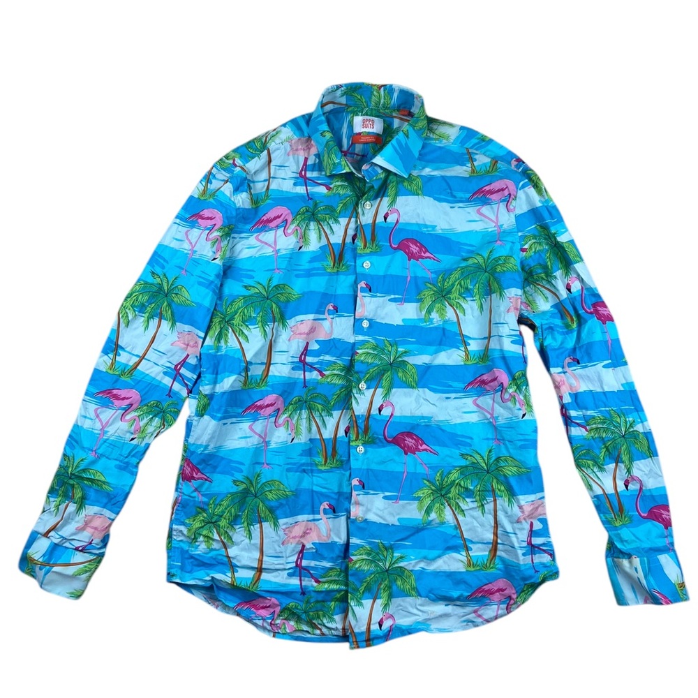 Oppo Suits Shirt Mens L 16.3 41/42 Tailored Fit Flaminguy Long Sleeve Shirt